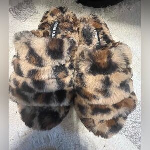NWOT Steve Madden Leopard Faux Fur Slide Slippers - Brown/Black